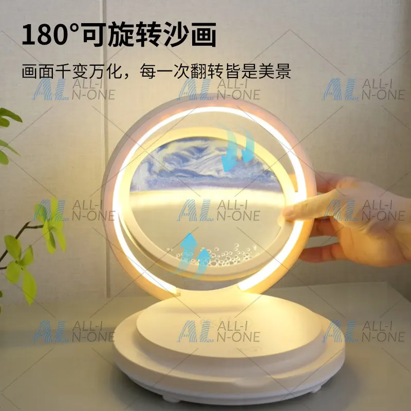 4-in-1 Tech Decor: Bluetooth Speaker, Wireless Charger, Sand Art Lamp & Mood Light, Unique Gift