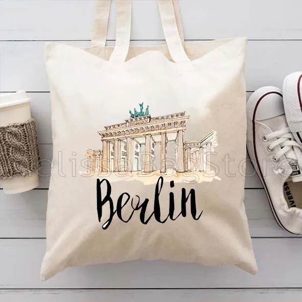 نيويورك باريس لندن روما سيتي طباعة المرأة مدرسة رسول حقائب الكتف السيدات حقيبة يد سعة كبيرة حقائب قماش عادية