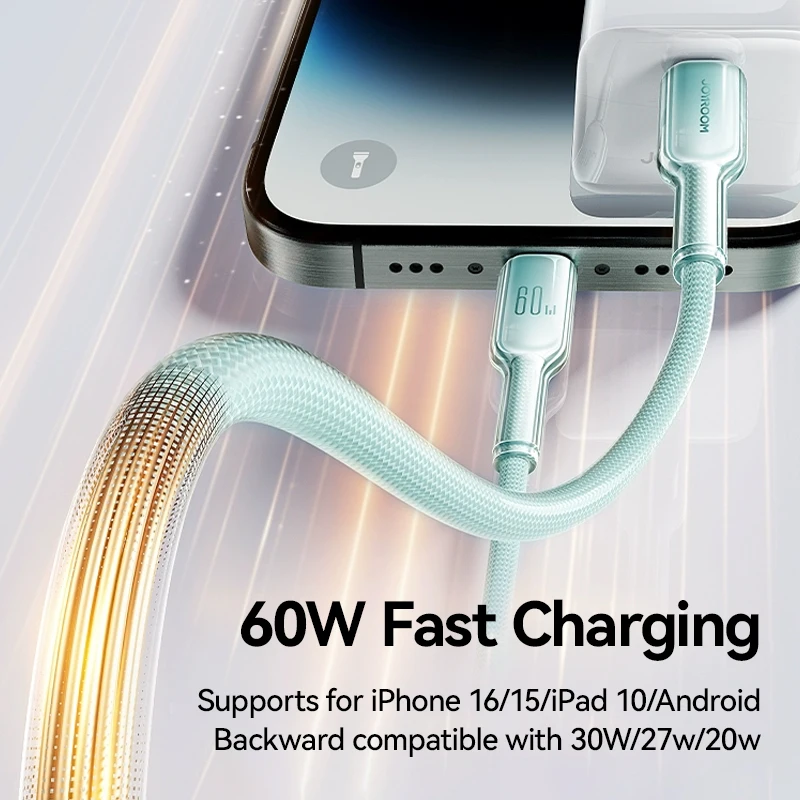 Joyroom PD 60W USB C to Type C Cable Fast Charge Data Cable For iPhone 16/15 Huawei Samsung Xiaomi USB-C Charging Cord 1.2/2M