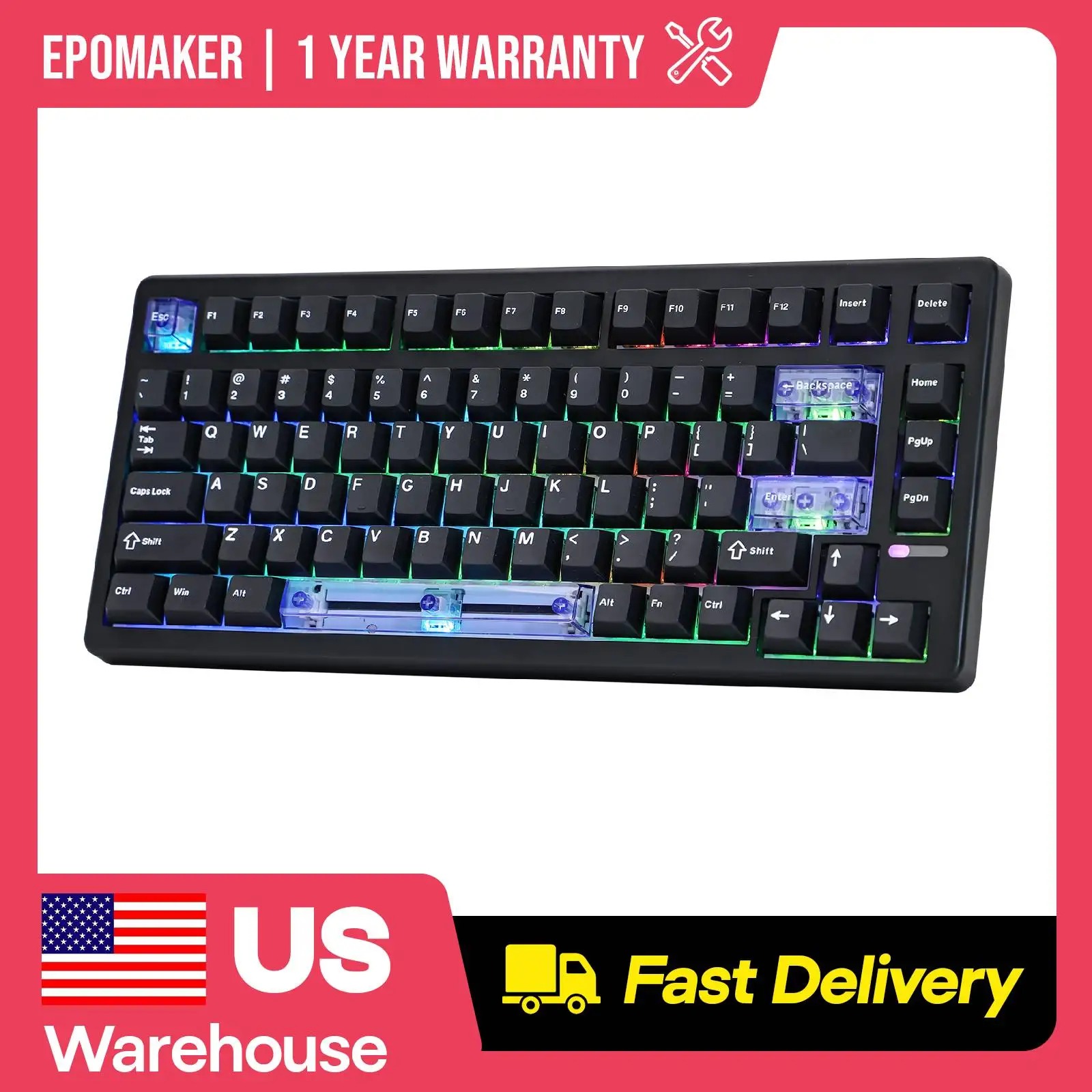 EPOMAKER HE80 75% ANSI US Layout Wired Only Hall Effect Magnetic Gaming Keyboard DKS/SOCD with Adjustable Actuation RGB Backlit