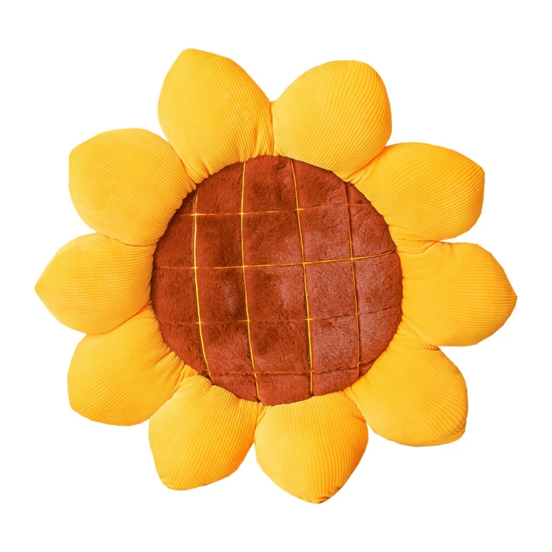 Yellow Sunflower Cushion Mat Home Decor Reversible Floor Pillow Seating Cushion Soft Velvet Stuffed Throw Pillows Durable 50Cm