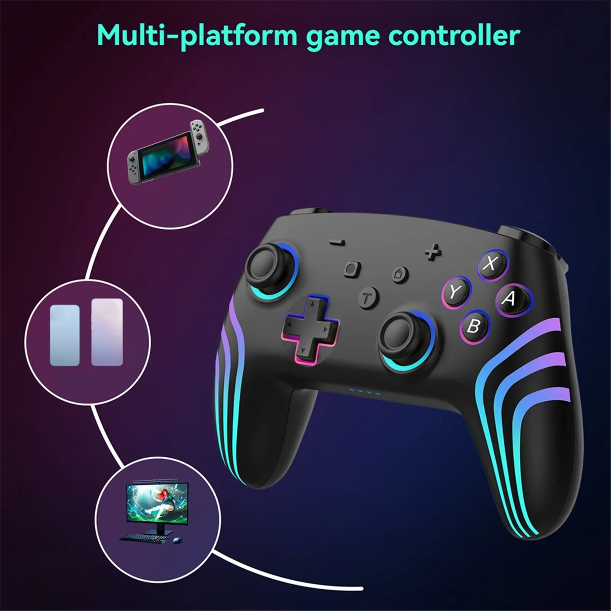 وحدة تحكم ألعاب لاسلكية POP-l لجهاز نينتندو سويتش لايت مع مستشعر جيروسكوبي بستة محاور، معايرة عصا التحكم ثلاثية الأبعاد وإضاءة ملونة RGB