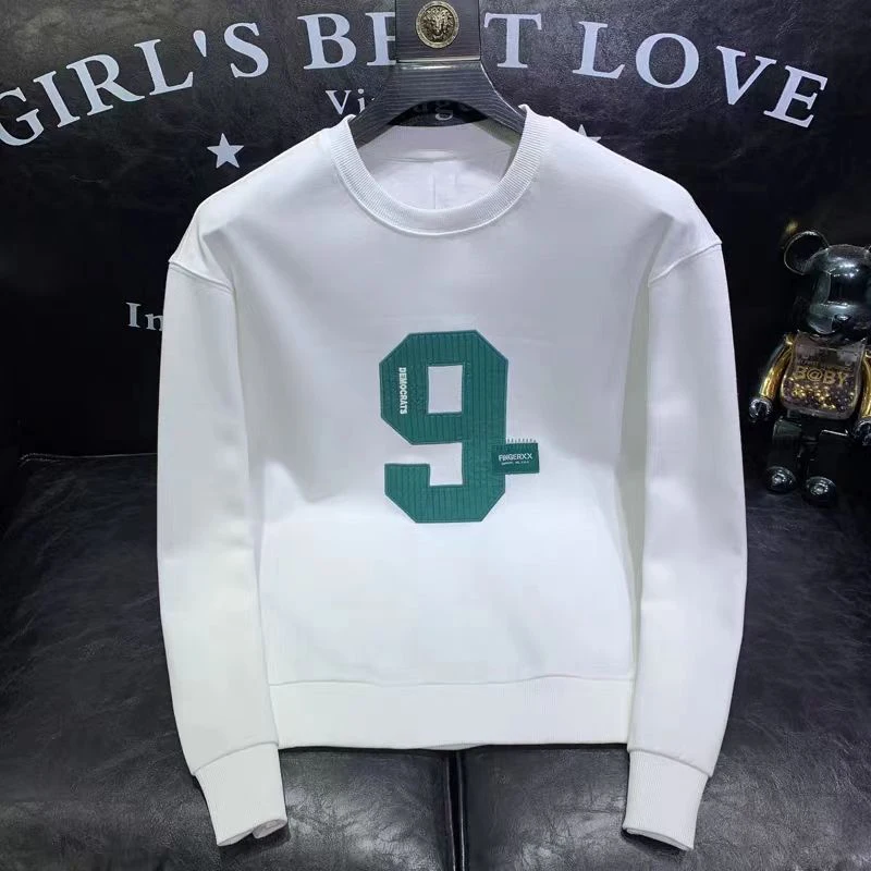 Spring Autumn Men\'s Trendy Simple Casual All Match Sweatshirt Y2K Streetwear Round Neck Long Sleeve Pullovers Male Loose Hoodies