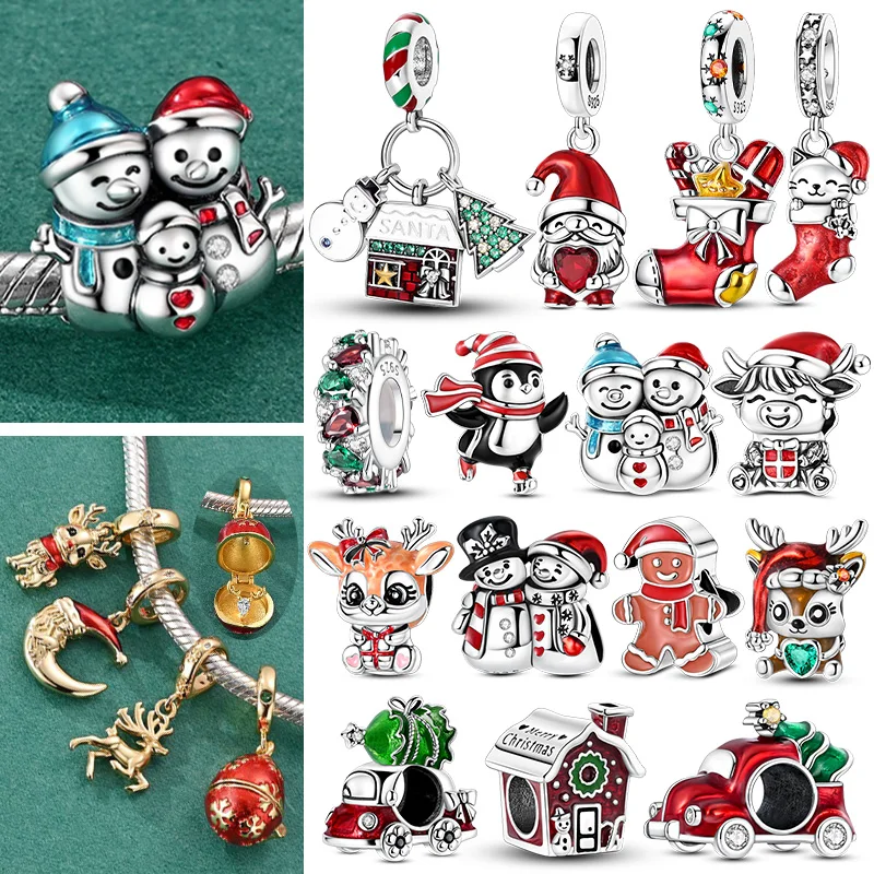 925 Sterling Silber Charm Weihnachtsmann Rentier Schneemann Winter Perlenanhänger Passend für Original Armband Armreif Luxus Schmuck – Detail 1