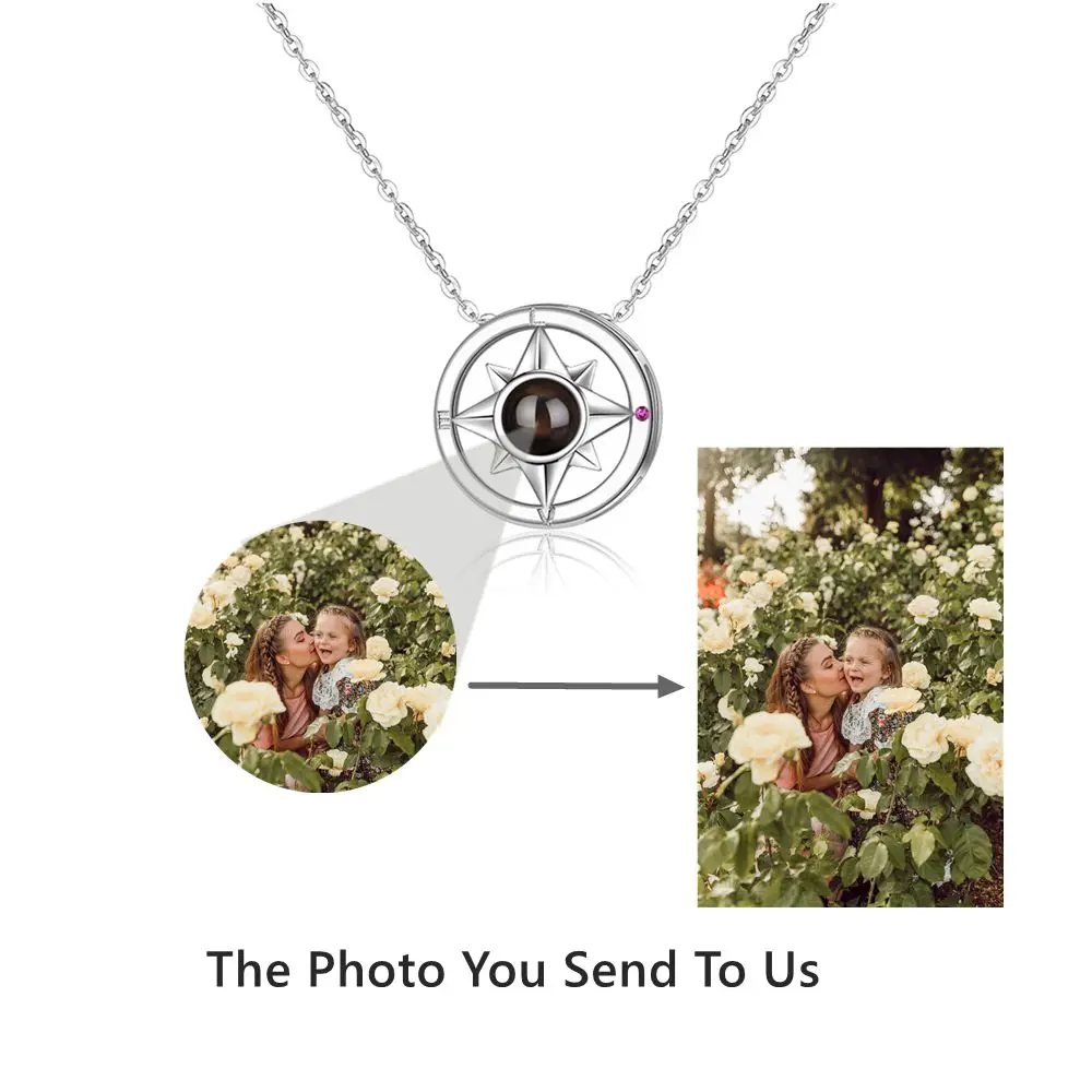 925 Sterling Silver Custom Photo Necklaces Projection Photo Round Star Pendant Necklace for Women Jewelry Female Birthday Party