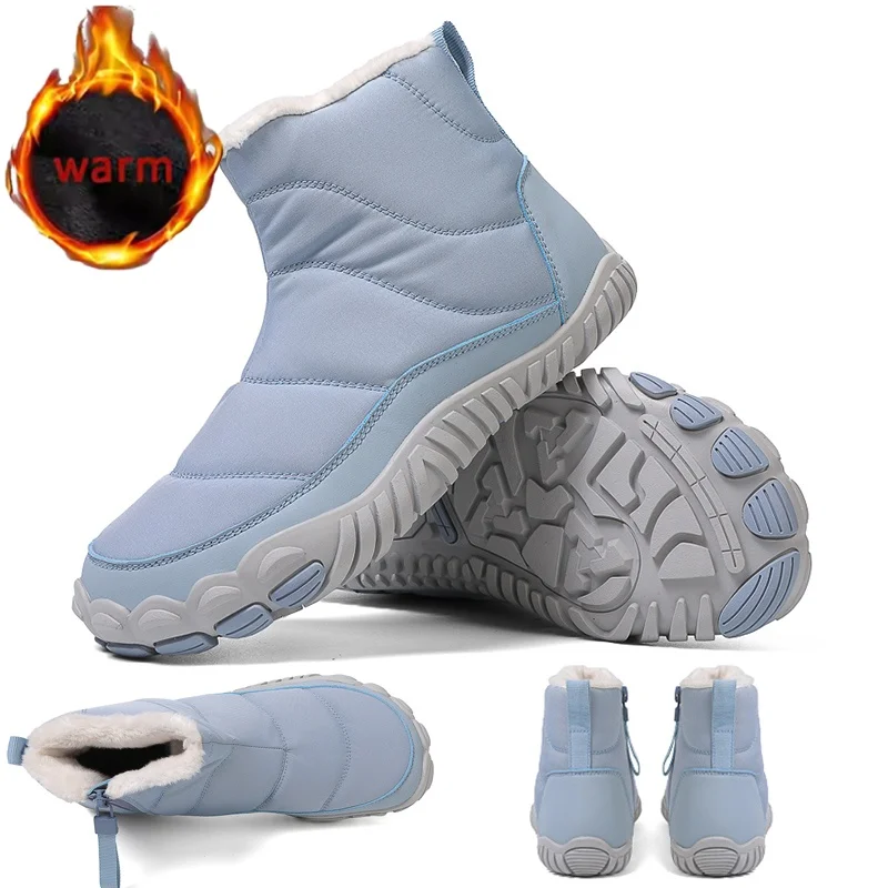 Winter Women/Men Barefoot Snow Boots  Zipper Cotton Boots Waterproof Warm Outdoor Non Slip  Hiking Shoes Comfortable Cotton Boot