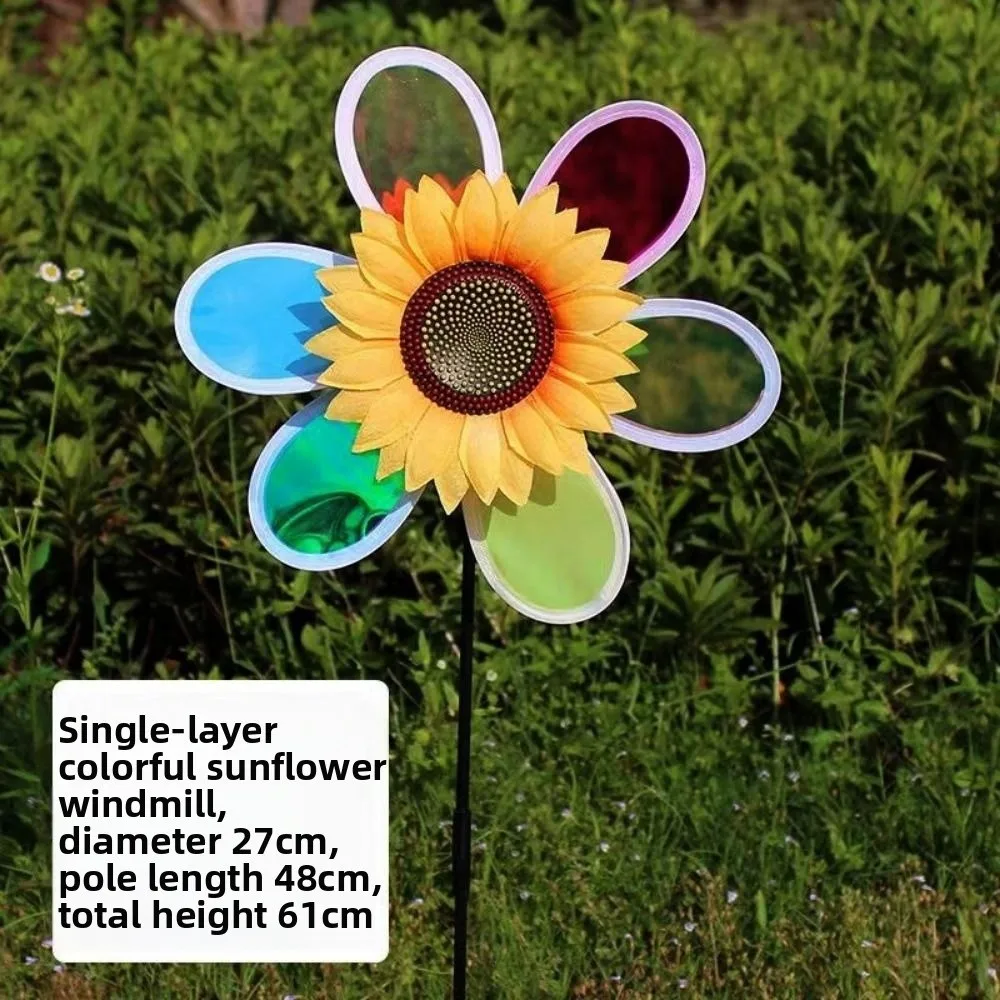 Moulin à vent tournesol multi-styles PVC diamètre 27 ~ 38cm piquet debout pelouse fleur Pinwheel Double couche Laser éblouissant