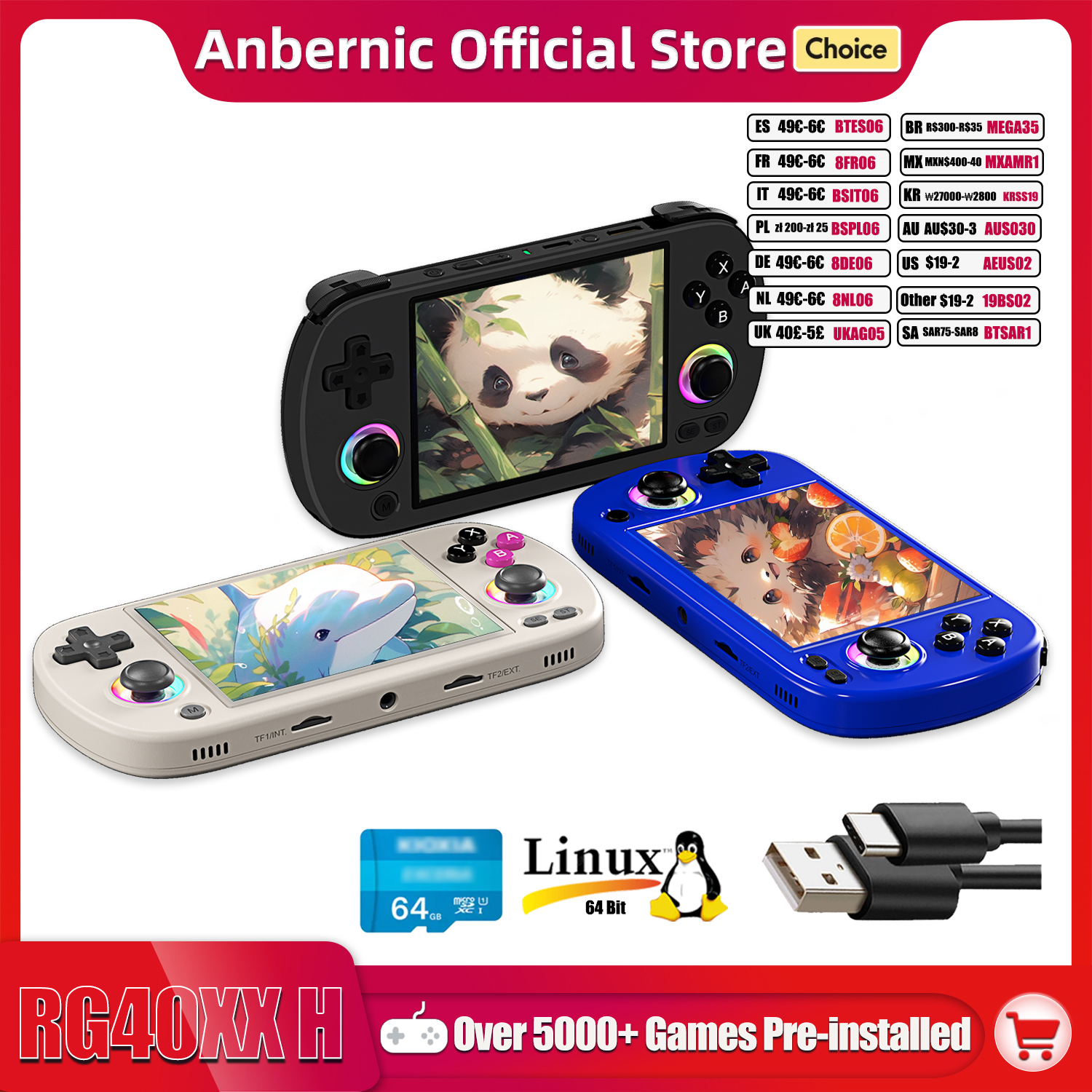  ANBERNIC RG40XX H Handheld Game Console 4.0-in 640480 IPS Screen 3200mAh 64 Bit System With RGB Light Built in 5K+Games RG40XXH 