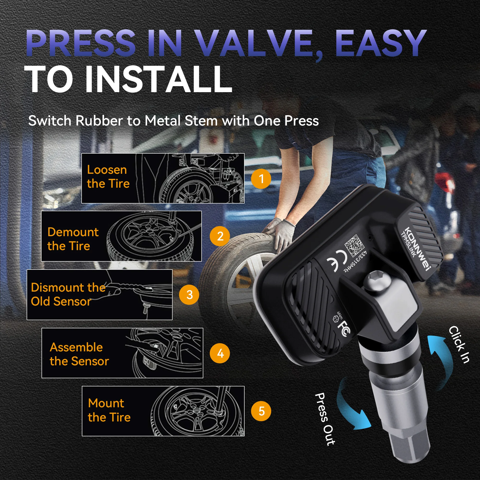 2026 KONNWEI Car Tire TPMS Sensor 433/315MHz Dual-channel Wireless Programing OBD Relearn Tool CELL Tire Pressure Monitor System view 4