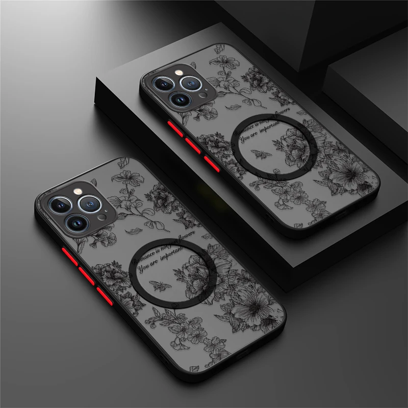 Funda de teléfono Magsafe con flores para iPhone 17 Air 17Promax 16 15 14 Pro Max Plus 13 12 Mini 11, funda magnética transparente a prueba de golpes