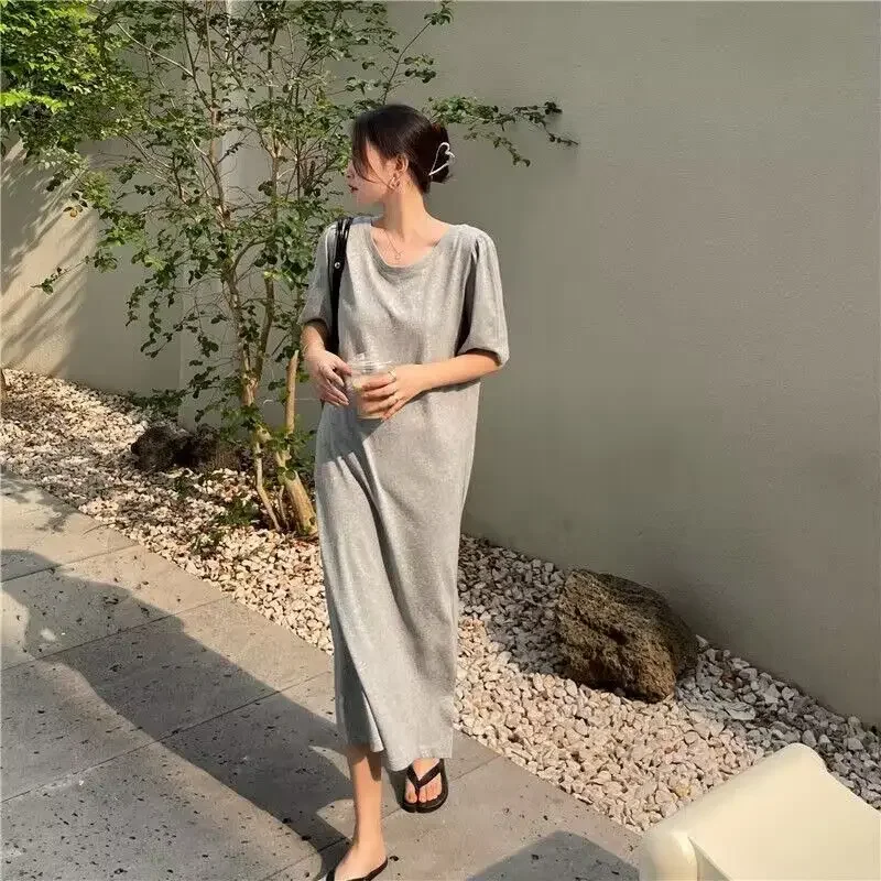 Einfachheit Backless Kurzarm Mode T Shirt Kleid Sommer Lose Bogen Patchwork Casual Midi Kleid Koreanische Trend Frauen Kleidung