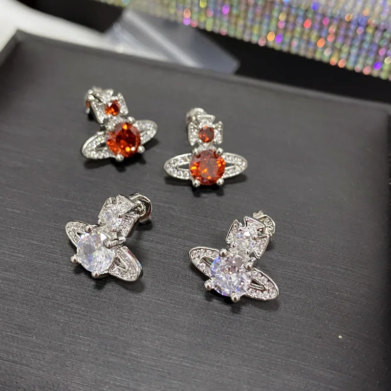 

MDLFES Moissan Diamonds Style Saturn high quality full diamonds 18K gold plated European and American couple earrings