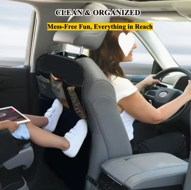 واقي خلفي لمقعد السيارة مع جيب شبكي - سهل التنظيف، مناسب للمركبات المختلفة، منظم الوجبات الخفيفة والألعاب المثالي #4
