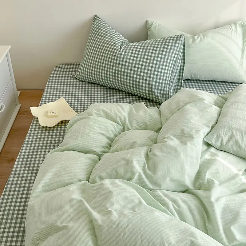 Imagem -04 - Conjunto de Cama Xadrez Cinza para Meninos e Meninas Capa de Edredão Nórdica Lençol Plano Fronhas sem Enchimento Completo Queen Size Cama em Casa Estilo Ins