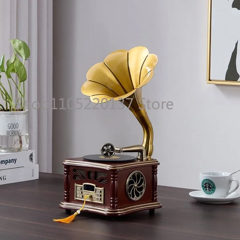 Vintage Phonograph, European Style Solid Wood Ornament, Vinyl Record Player, Vintage Electric Record Player, Creative Bluetooth
