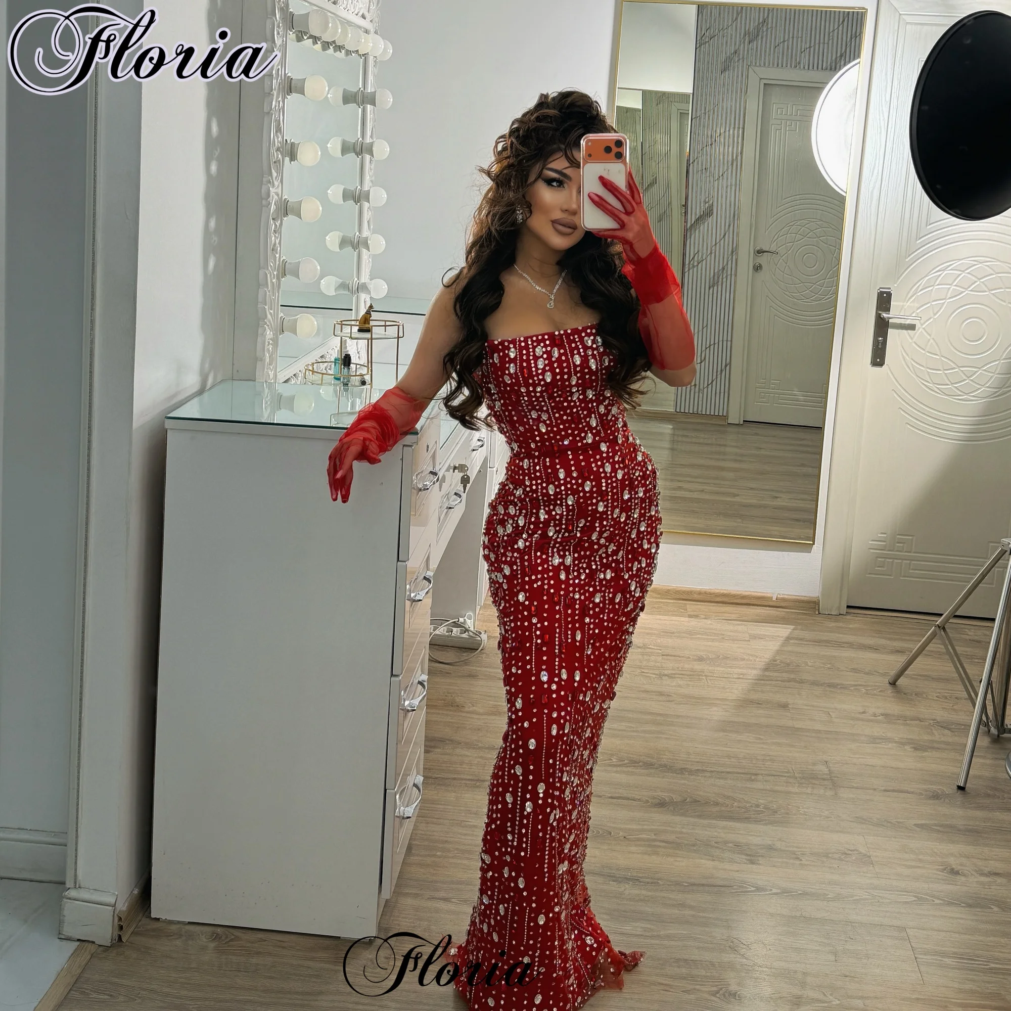 Luxury Heavy Hand Sewn Crystals Prom Dresses Mermaid Strapless Grand Event Party Dresses For Women Vestidos De Noche Customized