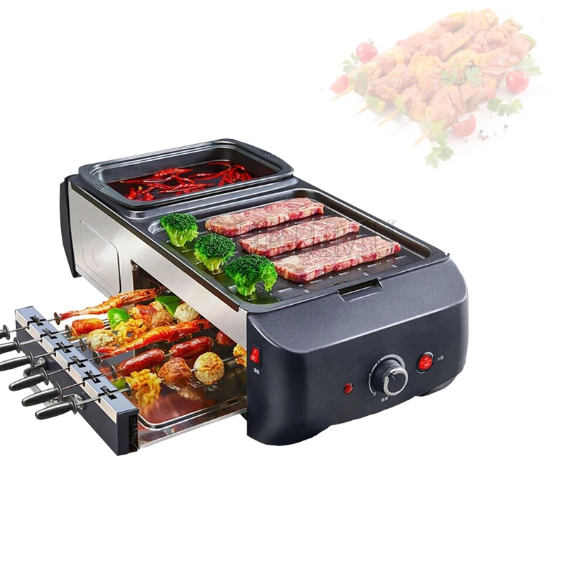 2 IN 1 Electric Oven for Barbecue Machine Cooking Pot Electric Hot Pot Grilled Decoction Dual-use Multicooker BBQ Pan