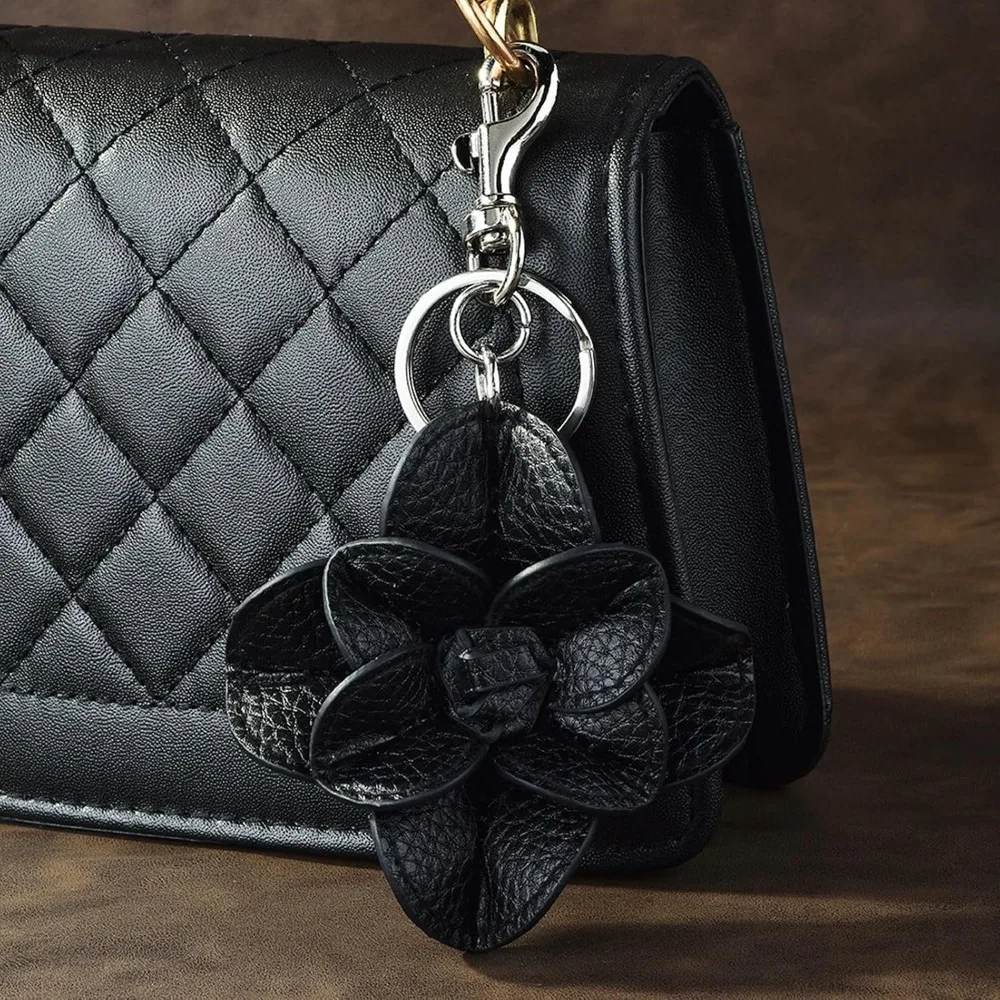 Black Flower Bag Charm Three Dimensional Layered Petal Handbag Decoration Purse Accessory For Women Tote Bags And Shoulder Bags