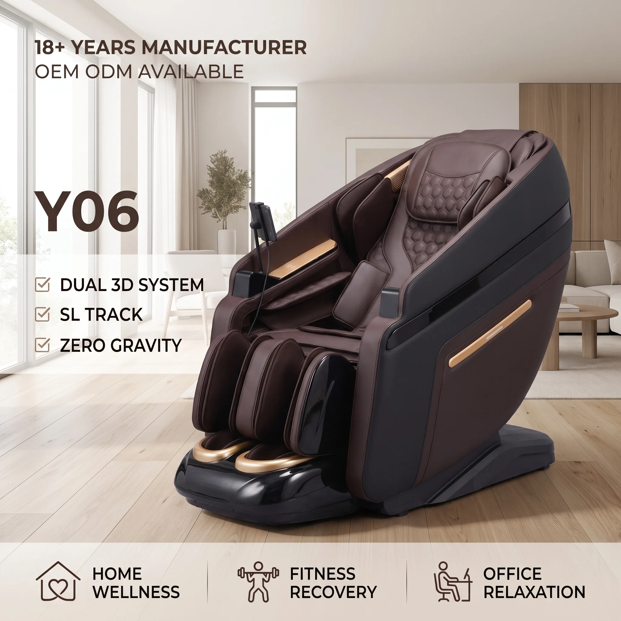 Dual Core 3D Massage Chair Full Body Zero Gravity Recliner With Flexible SL Track AI Body Scan Airbag Heating Foot Massage