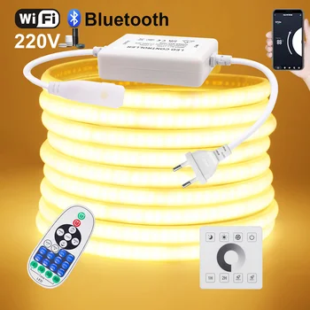 Muur Touch COB LED Neon Strip Licht Wifi Bluetooth 23key Afstandsbediening 220V Dimmer Power Kit 5m 10m 20m 40m 0.5m 240LED/m Flex