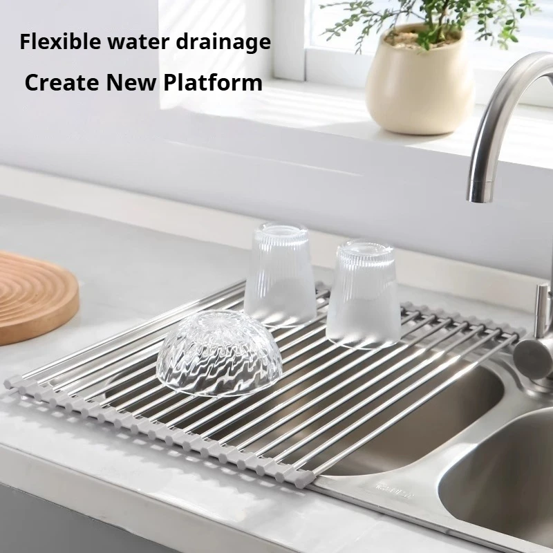 

Silicone Stainless Steel Fruit & Vegetable Dish Drainer Kitchen Sink Shelf Kitchen Tools Sponge Holder Kitchen Tools Strainer