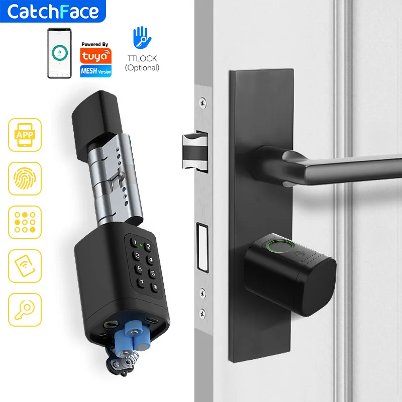 New Adjustable 5 Unlock Methods TUYA TTLock APP Fingerprint Password Digital RFID Card Cylinder Smart Door Lock for Home Hotel