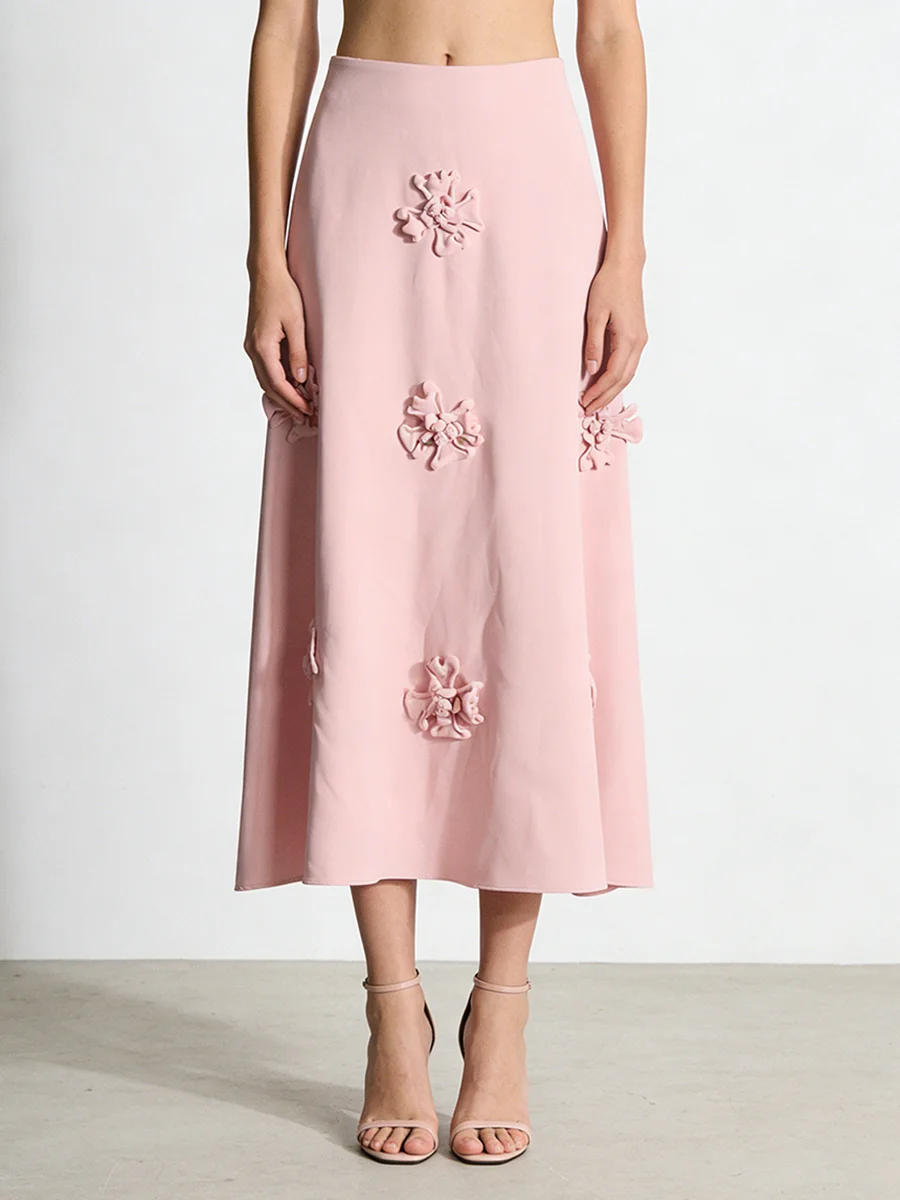 TWOTWINSTYLE Solid Loose Spliced 3D Flower Minimalist Skirts for Women High Waist Elegant Long Skirt Female Winter Clothing New