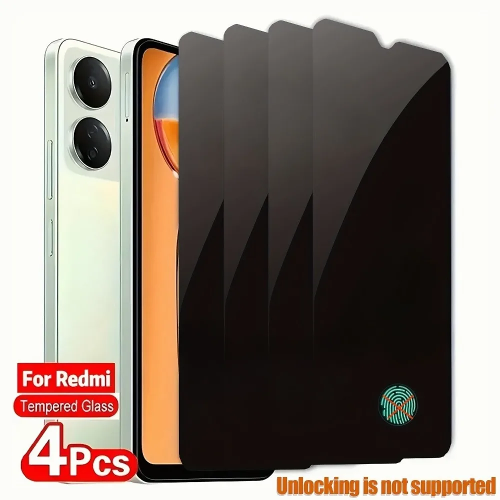 4 Stück Anti-Spionage-Hartglas für Redmi Note 14 5G 13 12 11 Pro 14S 12S 11S Displayschutzfolie für Redmi 15C 15 14C 13C 12C 10A 9A