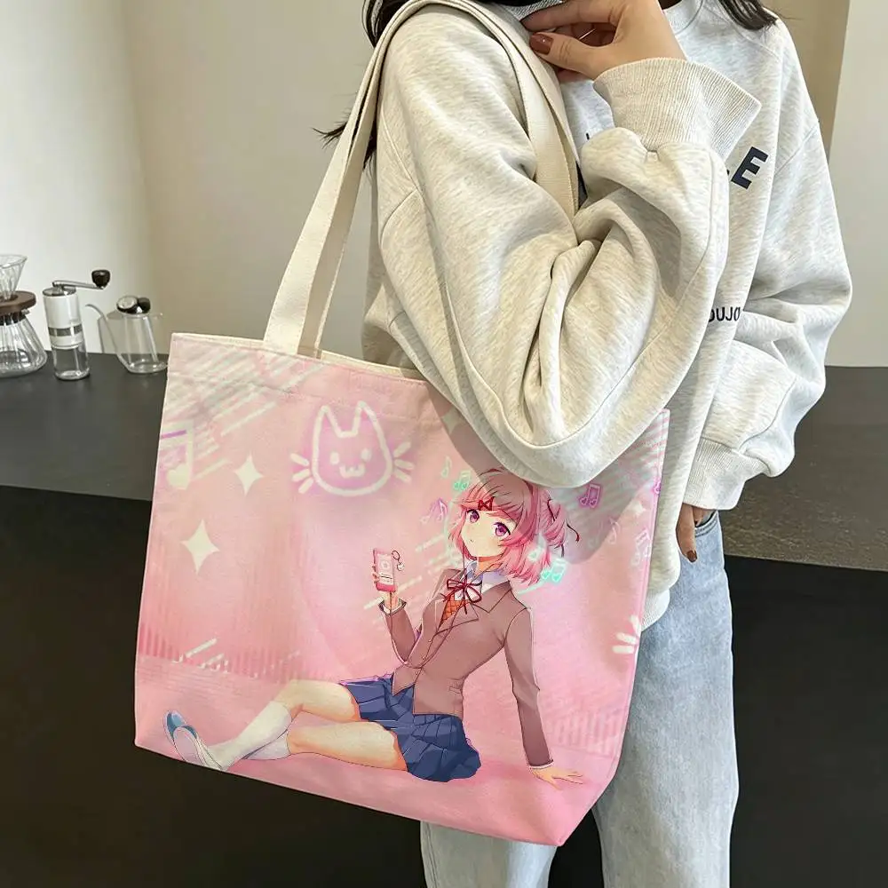 So Cute D-Ddlc Doki characters Large Capacity Cotton Polyester Zipper Tote Bag Daily Shopping Shoulder Handbag