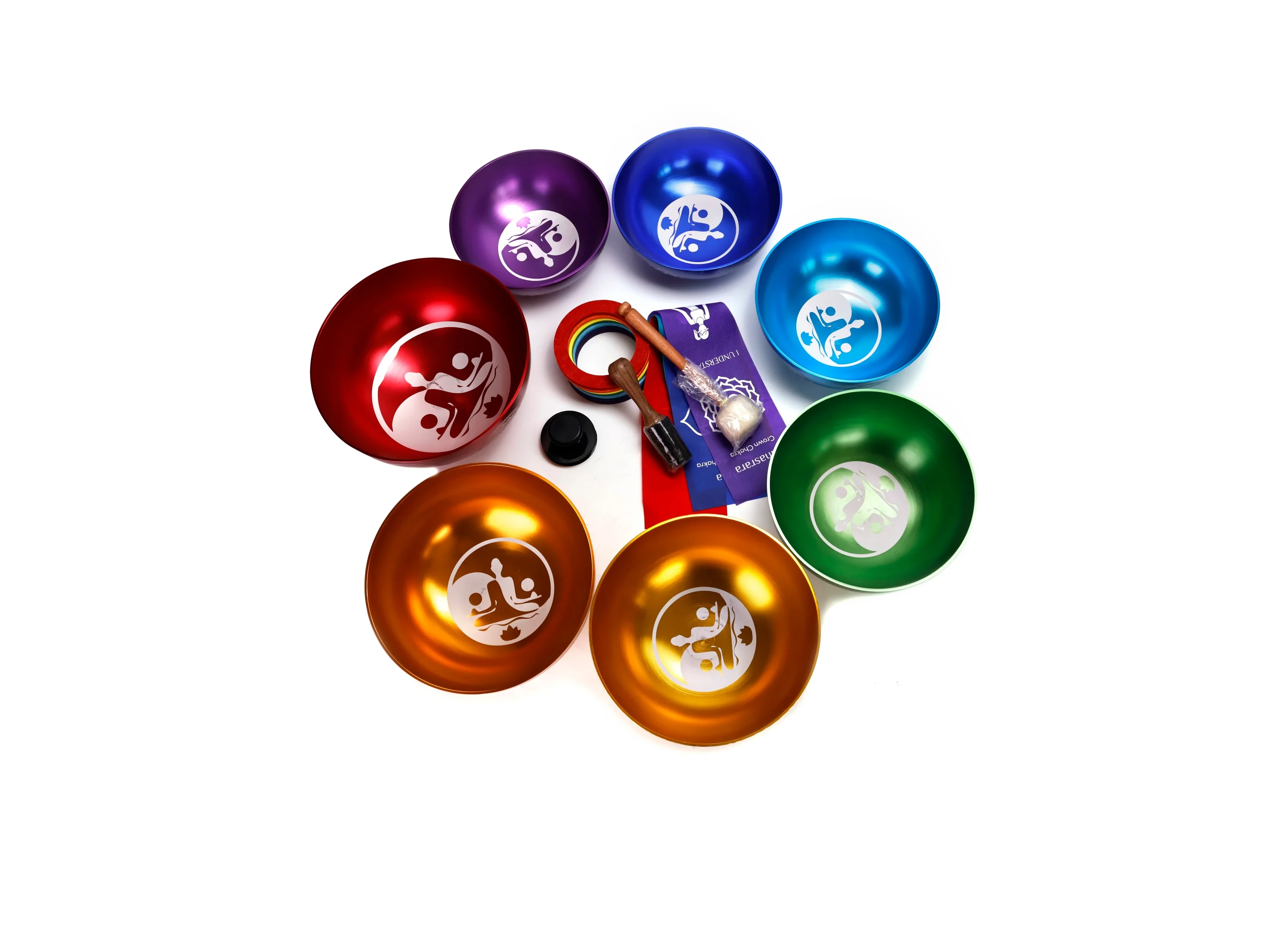 Singing Bowls Full Chakra Set Colors Double Carving  of Schumann Frequency Therapy for Sound Healing Bath Ideal