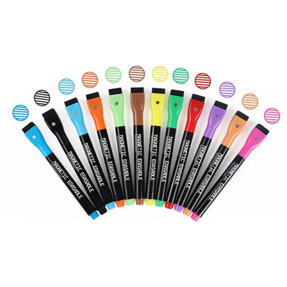 No Ghosting Marker Pens Vibrant Magnetic Liquid Highlighter Pens for Whiteboards Windows Calendars 12 for Office for Whiteboard