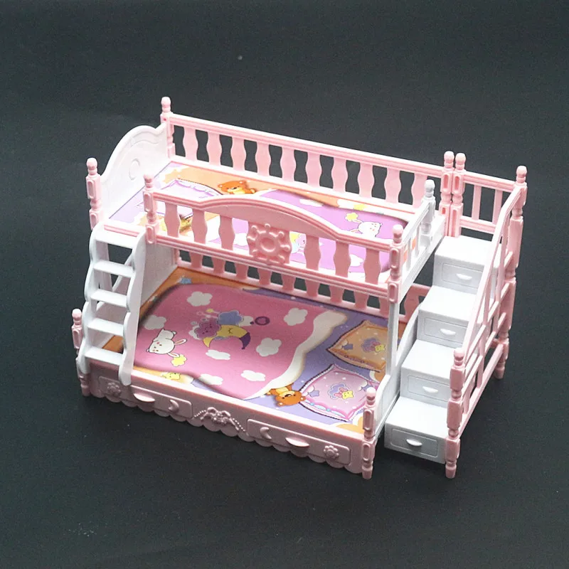 Double Layer Princess Bed Mini Dollhouse Bedroom Furniture Accessories