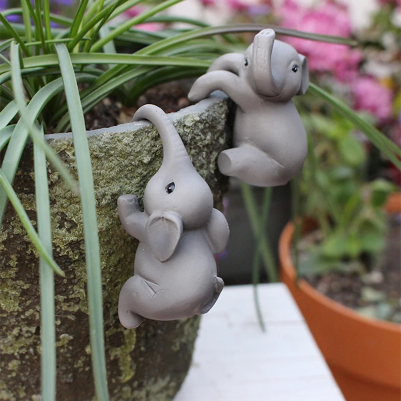 2pcs Elephant Flower Pot Pendant Climbing Elephant Statues Flower Pot Hugger Resin Hanging Figurine Planter Pot Decorations