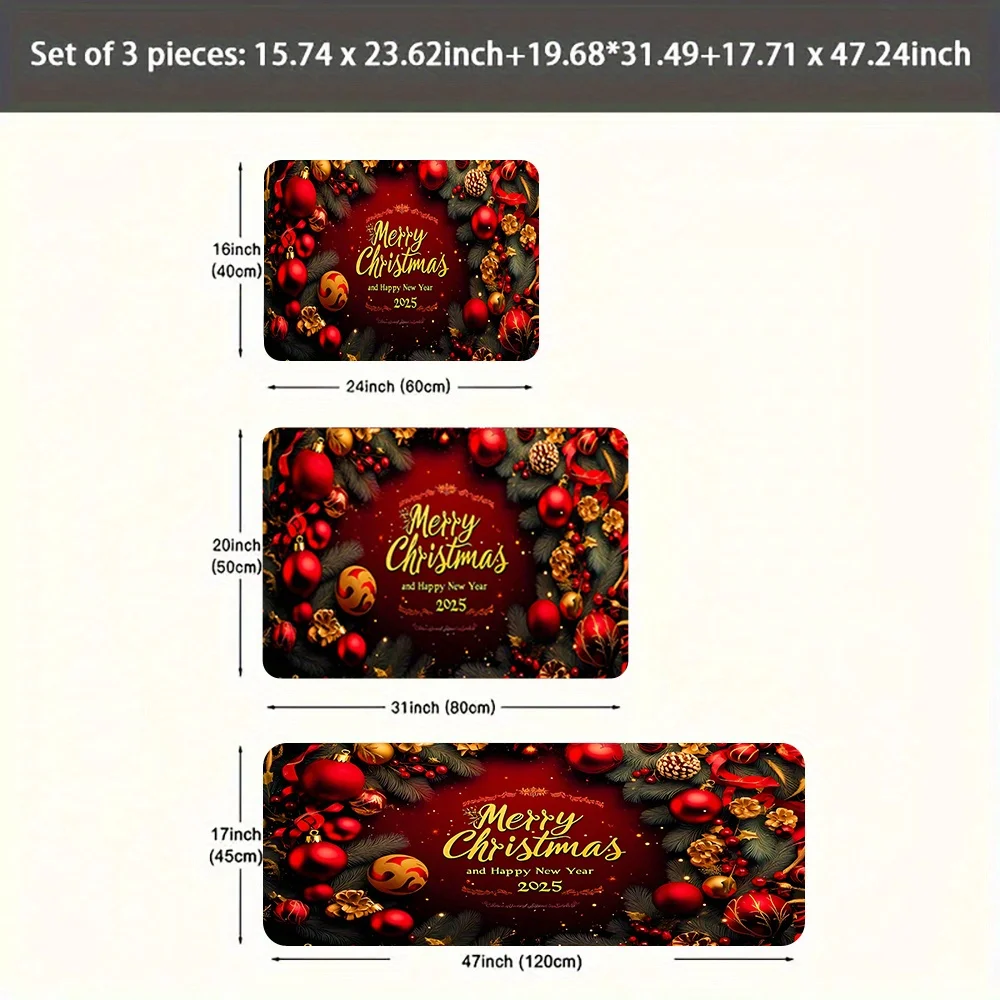 VIKAMA Christmas Kitchen Runner Set Non Slip Washable Red Bauble Pine Cone Floor Mats Xmas Holiday Rug for Rustic Farmhouse view 5