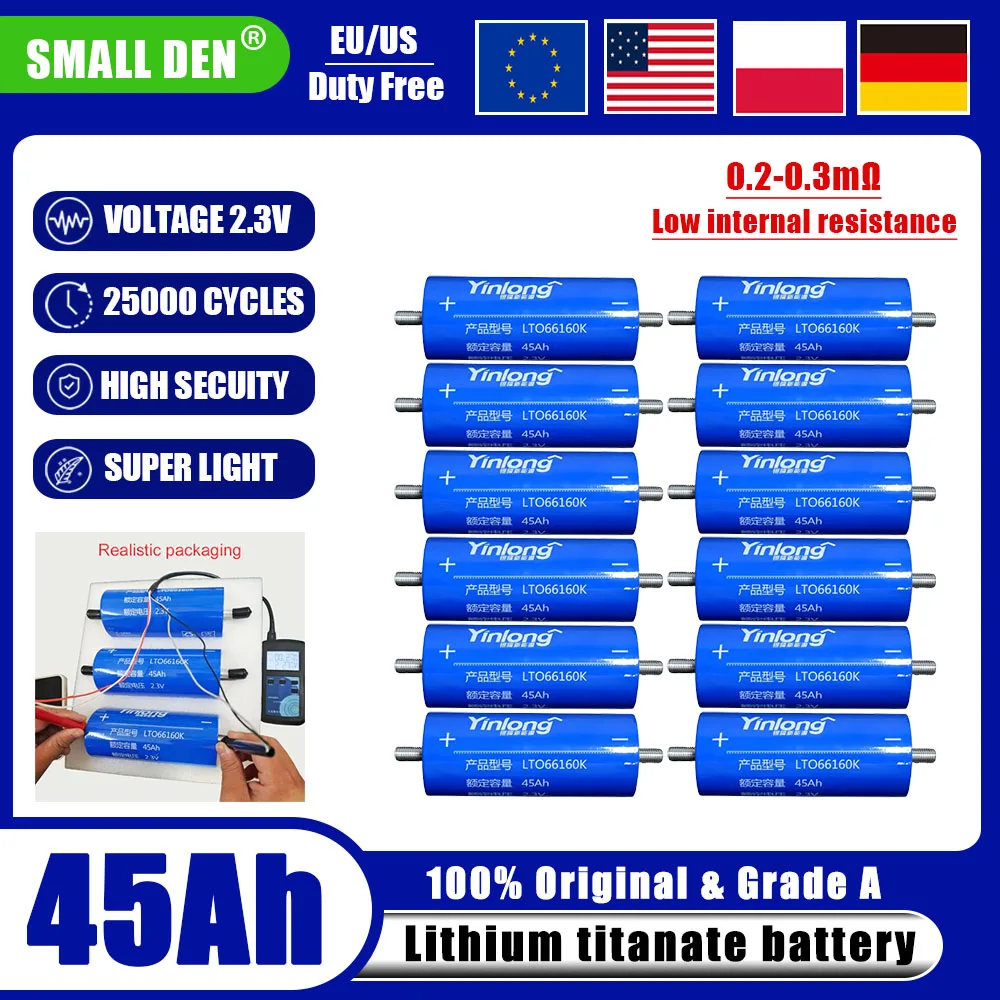 

New Yinlong 2.3v 45ah LTO 66160 lithium titanium battery DIY 12 V 24 V 48 V solar storage RV car audio rechargeable Batteries