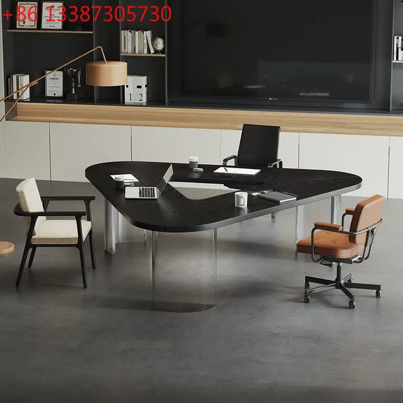 Italian light luxury solid wood trilateral conference table creative business negotiation table simple and modern