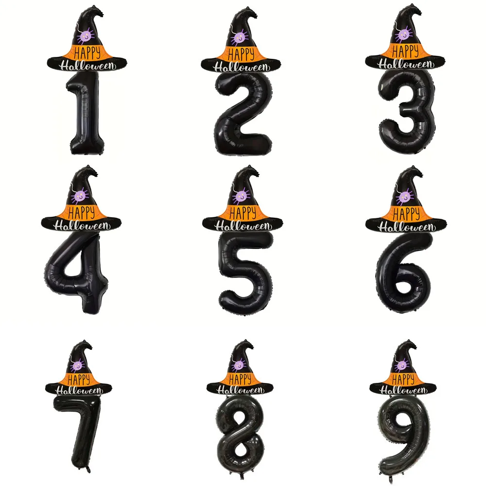 Halloween Schwarzer Hexenhut-Ballon mit 32-Zoll Schwarzen Zahlenballons Halloween-Themen Geburtstagsdekoration Hintergrundballons