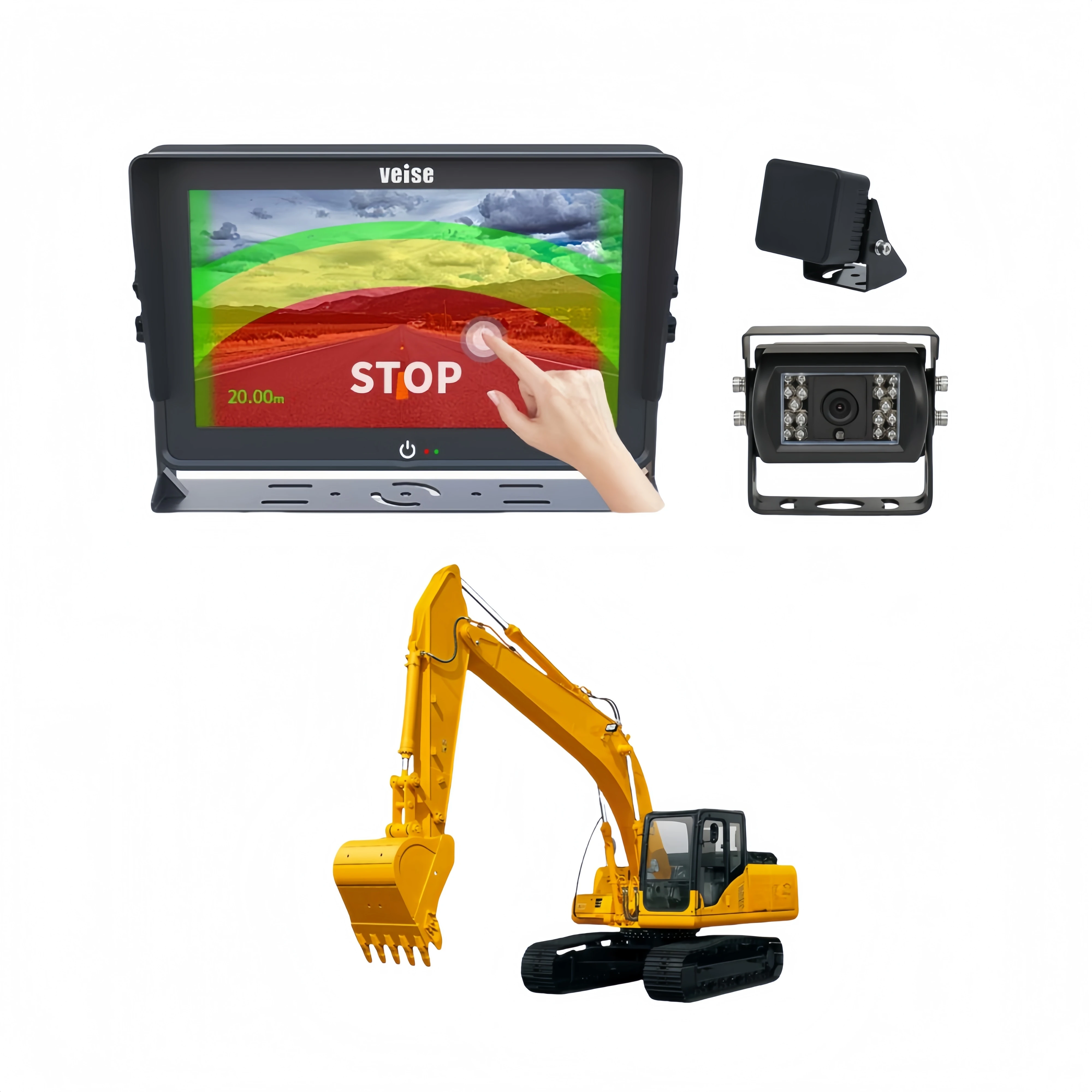 مستشعر رادار موجة ملليمتر عالي الدقة 77 جيجا هرتز ونظام كاميرا عكسي مقاوم للماء مع شاشة تعمل باللمس للحفارات والرافعات #1
