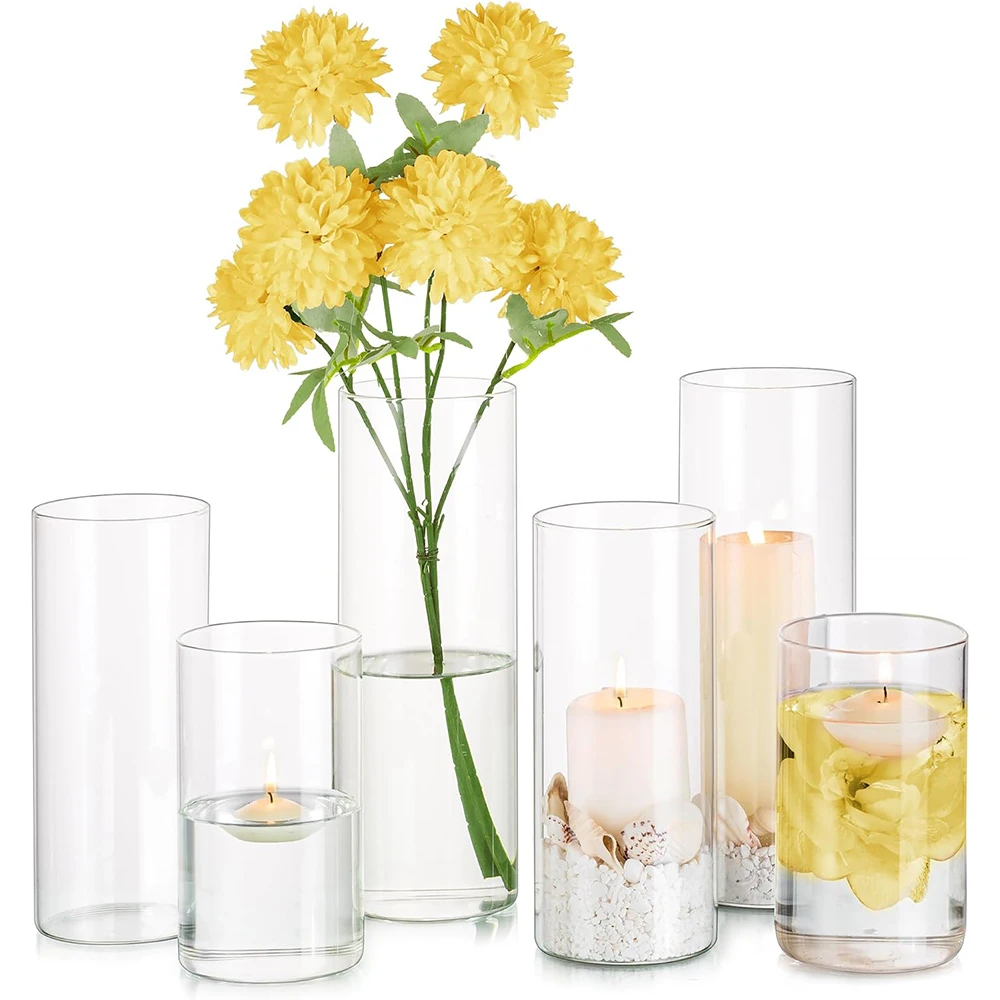 Clear Glass Cylinder Vase Glass Vases for Centerpieces, Modern Floating Candle Vases for Flowers, Hurricane Vase, Candle Holder