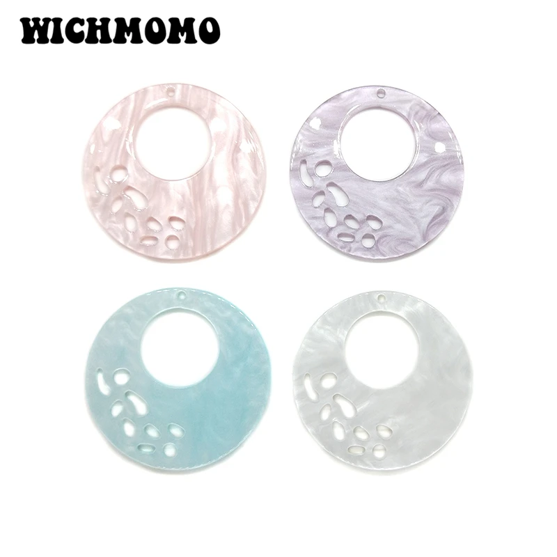 New 2 Pieces 40mm High Quality Acetic Acid Resin Round Smooth Charms Pendant for DIY Necklace Earring Jewelry Accessories