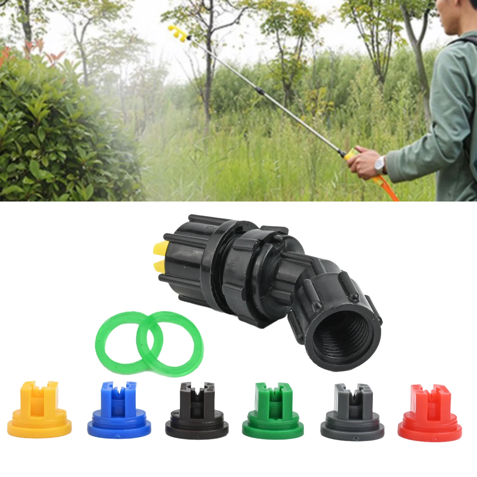 Greenhouse agriculture sprayer head with 6 flat fan nozzle tips for accurate spray pattern control and minimized overspray