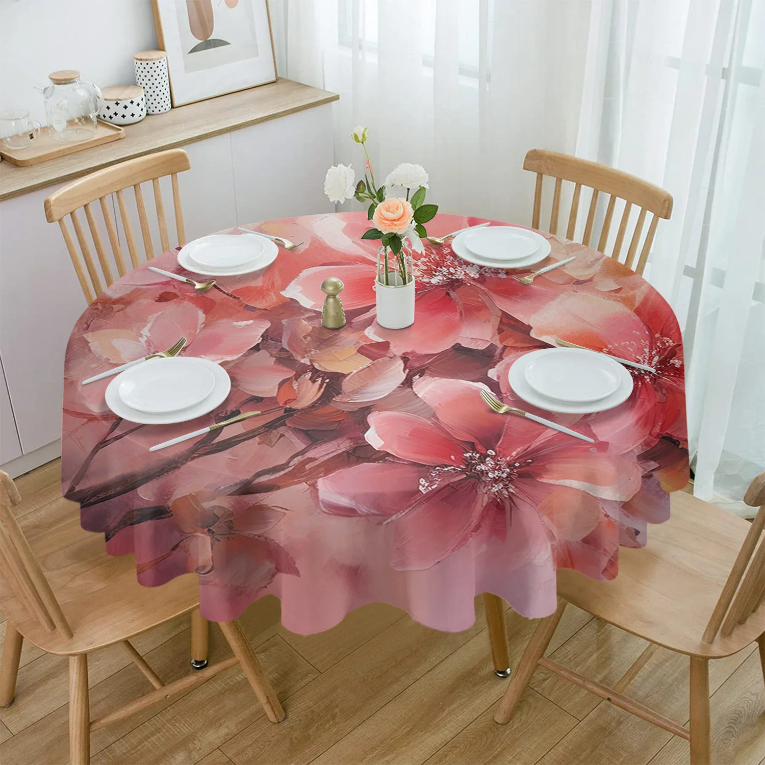 

Flowers Leaves Watercolor Round Tablecloth Waterproof Wedding Party Table Cover Xmas Dining Table Tablecloth