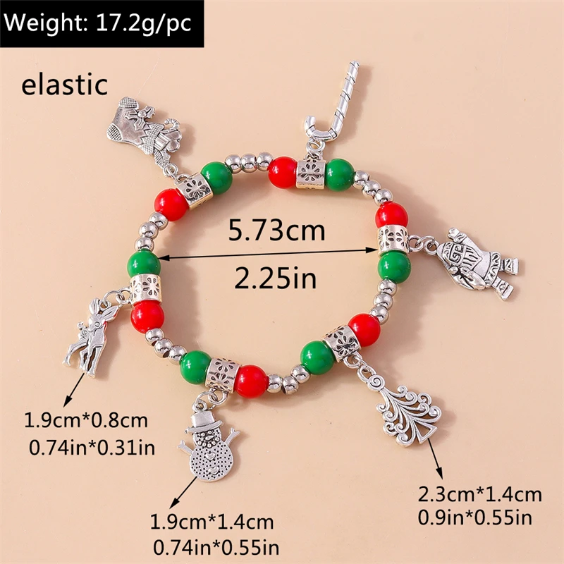 Modisches handgefertigtes Perlenarmband für Damen, Weihnachtsbaum-, Hirsch- und Glockenanhänger, Armband für Mädchen, Freundschaft, Party, Festival, Schmuck, Geschenke – Detail 19