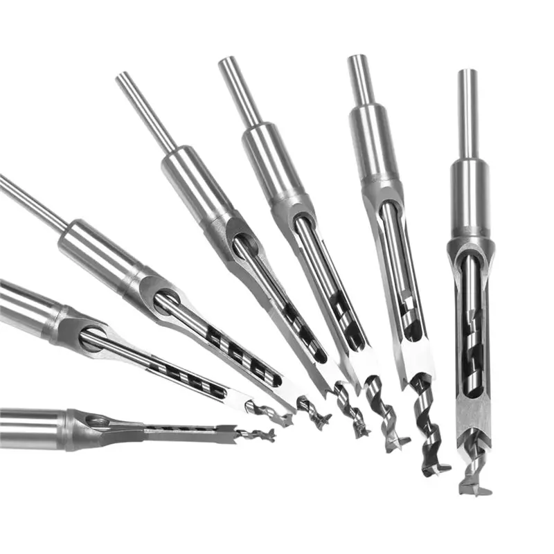 【A56X】7Pcs Square Hole Drill Bit Set, HSS For Woodworking Mortising Chisel-Bit 1/4-5/8 Inch For Wood Mortiser