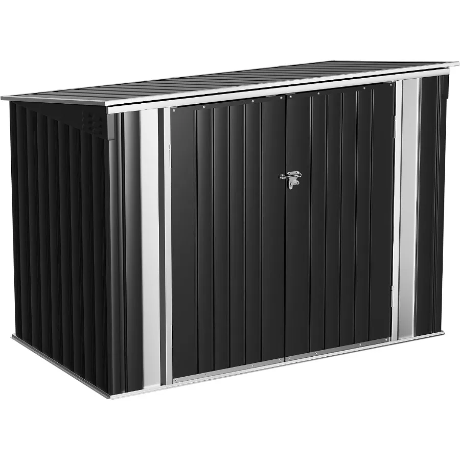 Outdoor metal storage shed for backyard, lawn, roadside use; galvanized steel; gray; hydraulic gas rod lid support and lockable