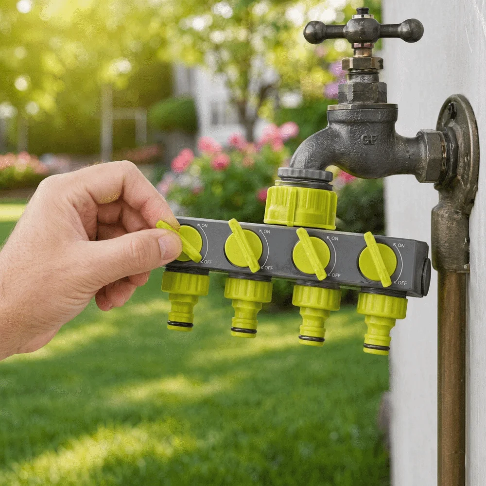4-Way Valve Diverter Garden Hose Splitter One In Four Out 1/2