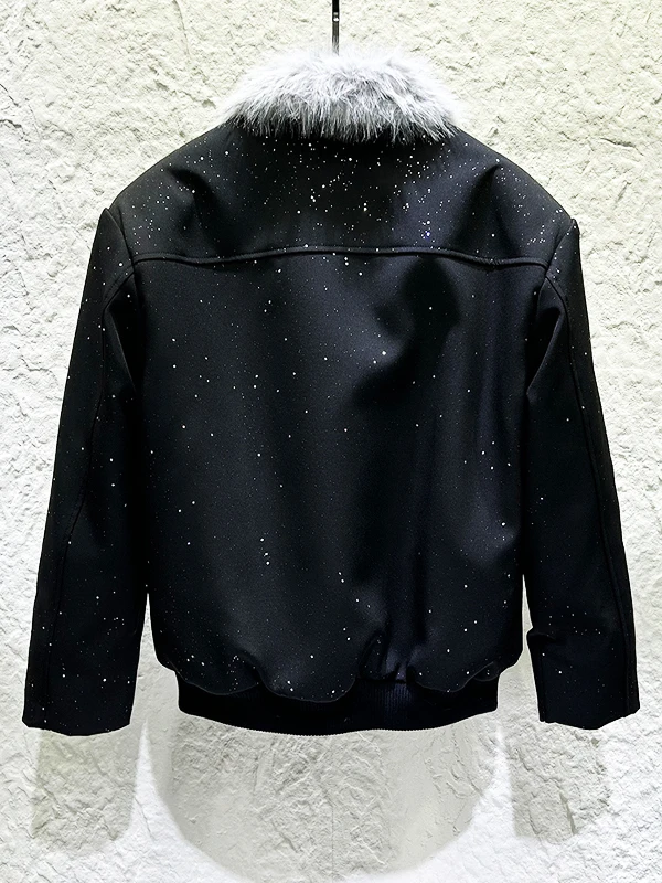 2025 남성용 겨울 신상 따뜻한 양면 착용 개성 디자인 인조 모피 칼라 재킷 남성용 시크 플러시 파카 아우터웨어 코트