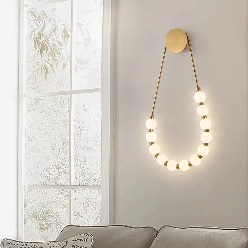 

French Creative Bedhead Wall Light Nordic Living Room Background Wall Hotel Homestay Bedroom Necklace Buddha Bead Bedlight