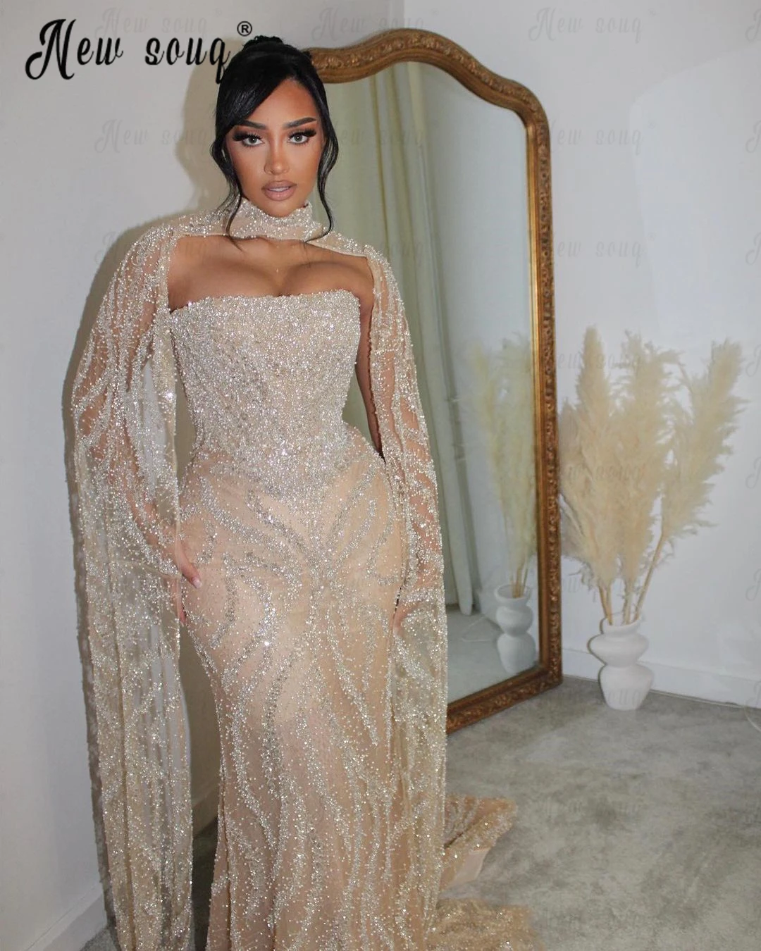 sachin and babi light blue dress Luxury Dubai Two Pieces Champagne Evening Dresses with Cap Cloak Sleeve  Women Wedding Party Celebrity Prom Dresses Customized