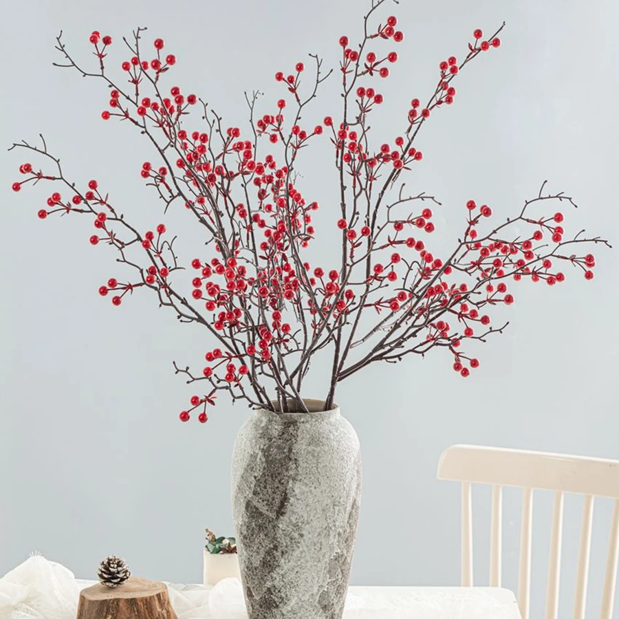 1pc Artificialplant Holly Little Red Haw NewYear Home Vase table Garden dishgard Festival Party Wall Wedding Decor DIY Gift Box